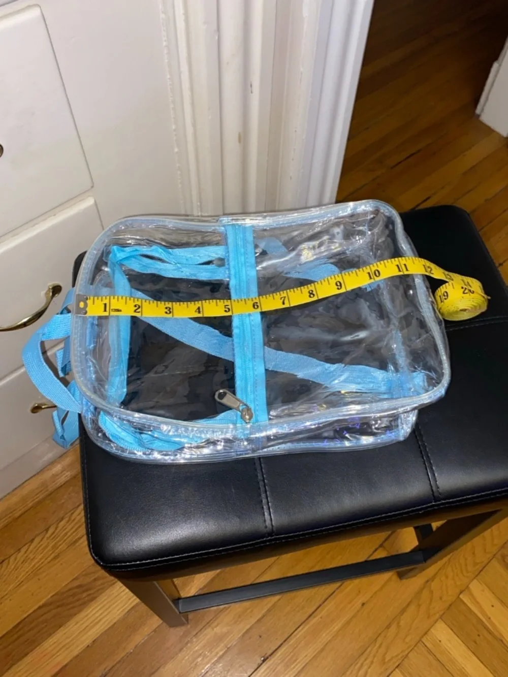 Clear PVC Backpack with Light Blue Trim,women's adjustable bag